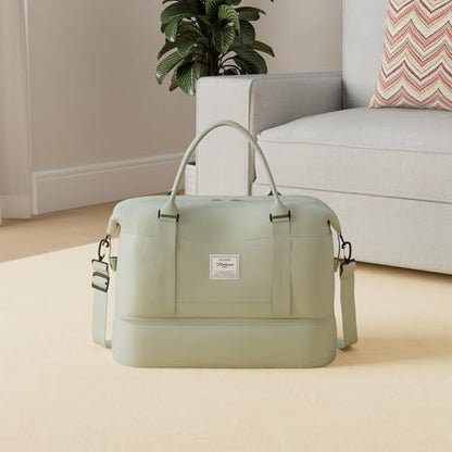 Travel Duffel Bag with Shoes Compartment, Weekender Bags for Women - color: B-Pale Green, size: Large