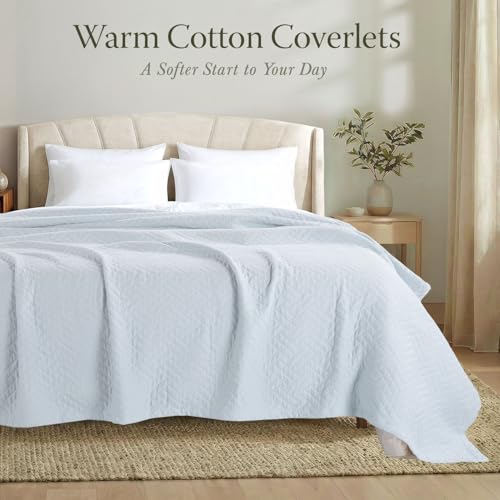 Threadmill Cotton Queen Coverlet Blanket, Jacquard, Light Blue, 90x92 - color: Classic Light Blue, size: Queen / Full