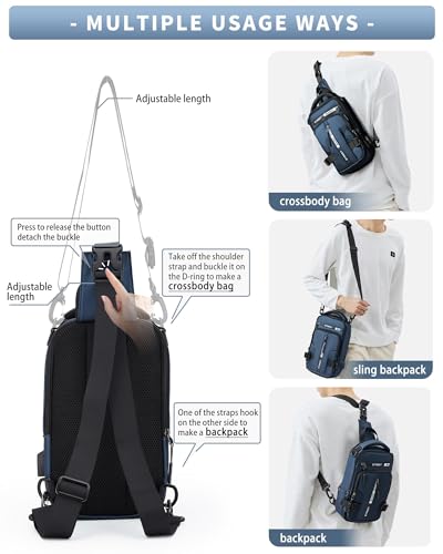 SEAFEW Blue Sling Crossbody Backpack, Anti-Theft Tactical Chest Bag - color: Blue-mini