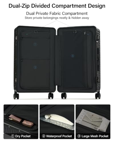 MILADA 24'' Hardshell Checked Suitcase, Trunk Zipperless Aluminum Luggage - color: Jet Black, size: Trunk 24 Inch