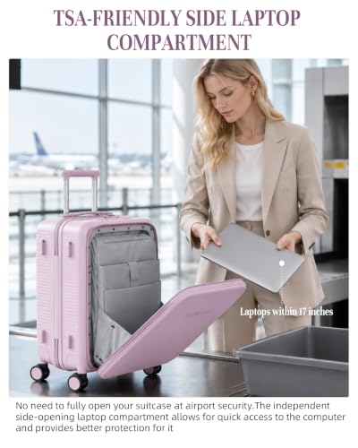 Timeet Carry On Luggage, 20 Inch Airline Approved Matte PC Hard Shell Suitcase with Front Open Compartment, TSA008 Lock, Built-in USB Charging, Lightweight Silent Spinner Wheels, Hot Pink - color: Hot Pink, size: 20 inch front open