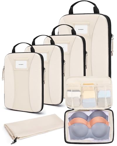 BAGSMART Compression Packing Cubes, Lightweight Travel Essentials - color: Beige, size: 6 Set