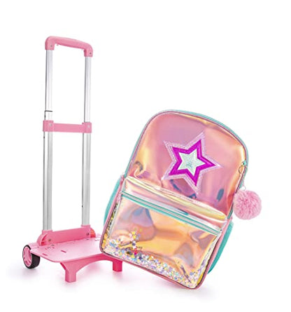 Meetbelify Girls Rolling Backpack Sequin Rolling Backpacks with Wheels for Girls for Elementary School Bag - color: Pink Star