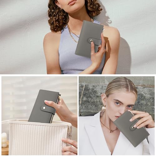 yiijay Women's Wallet RFID Blocking Leather Trifold Clutch Wallet Credit Card Holder Ladies Travel Wallet Purse with Passport/Pen Holder - color: 1Light Grey