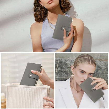 yiijay Women's Wallet RFID Blocking Leather Trifold Clutch Wallet Credit Card Holder Ladies Travel Wallet Purse with Passport/Pen Holder - color: 1Light Grey