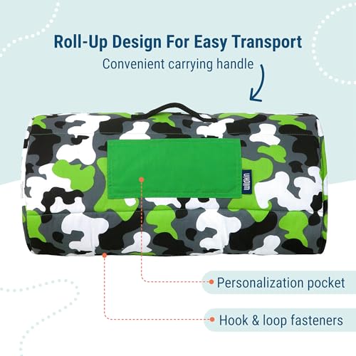 Wildkin Nap Mat with Pillow and Blanket, Preschool Rest Mat - color: 카모 그린