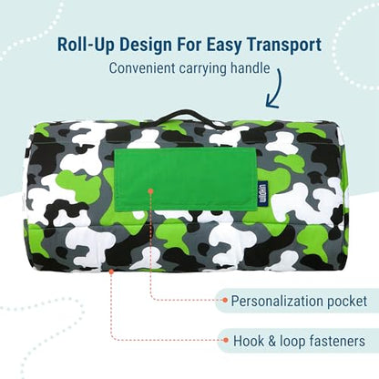 Wildkin Nap Mat with Pillow and Blanket, Preschool Rest Mat - color: 카모 그린