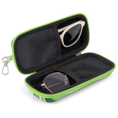 Double Eyeglasses Case for Dual Sunglasses, Hard Shell with Zipper - color: Green Wave