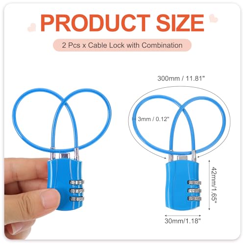 MECCANIXITY 2pcs Luggage Travel Lock 3 Digit Cable Combination Lock Blue - color: Blue, size: 12 Inch