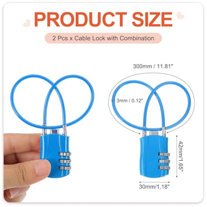 MECCANIXITY 2pcs Luggage Travel Lock 3 Digit Cable Combination Lock Blue - color: Blue, size: 12 Inch