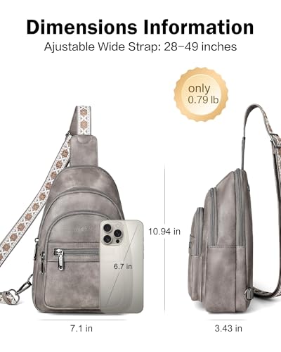 FADEON Sling Bag for Women, Designer Small Crossbody Bags, Adjustable Strap - color: Charcoal Grey Retro Style