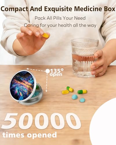 LRITER Pill Case, 3 Compartment Portable Travel Pill Box, Pillbox Organizer - color: Aurora Tree