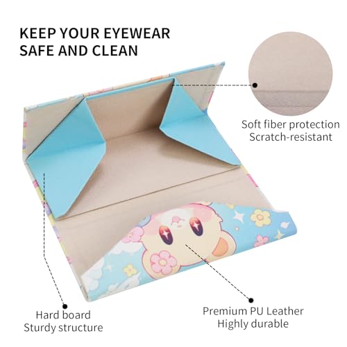 Foldable Glasses Case, Magnetic PU Leahter Sunglasses Case, Cute Hard Shell Folding Eyeglass Cases for Women Kids - color: Multicolor Flower Bear