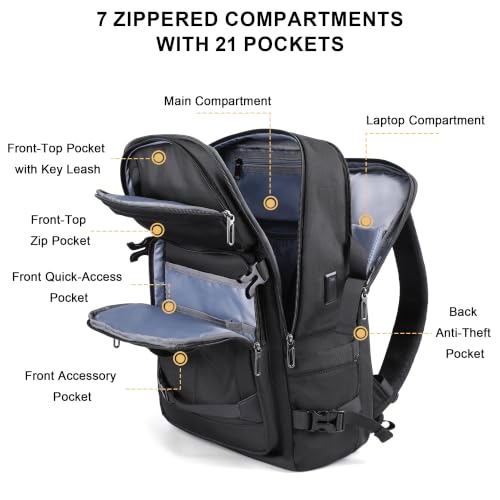 PIJUSHI Travel Backpack 35L Carry On Backpack Flight Approved - color: Updated Black
