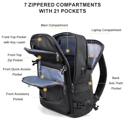 PIJUSHI Travel Backpack 35L Carry On Backpack Flight Approved - color: Updated Black