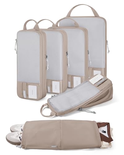 BAGSMART Compression Packing Cubes for Travel Essentials - color: Camel, size: Set of 6