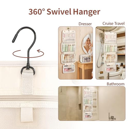 PACKISM Hanging Travel Toiletry Bag - with Clear Makeup Bag, Large Beige