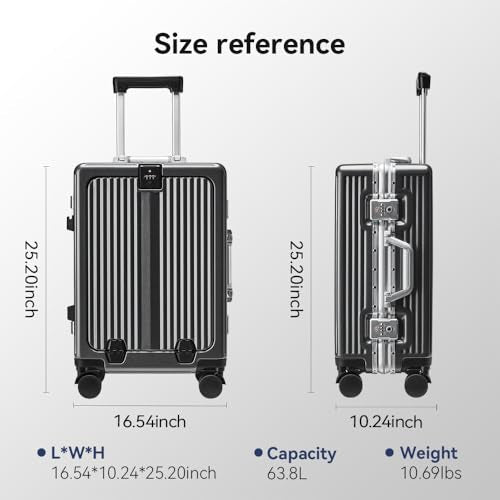 24 Inch Aluminum Frame Luggage with Front Pocket, Graphite - color: Graphite, size: 24 Inch