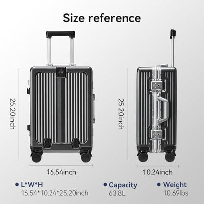 24 Inch Aluminum Frame Luggage with Front Pocket, Graphite - color: Graphite, size: 24 Inch