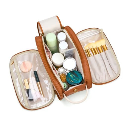 Wrangler Large Makeup Bag Travel Toiletry Bag Portable Cosmetic Bag - color: Brown-Tan