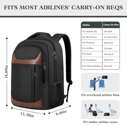 17" Travel Laptop Backpack, Airline Approved Bag, Black Brown - color: Black Brown, size: 17.3 Inch(40L)