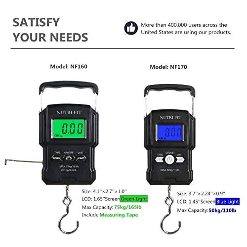 NUTRI FIT Luggage Scale Digital Suitcase Weighing Fish Portable for Travel - color: Jet Black