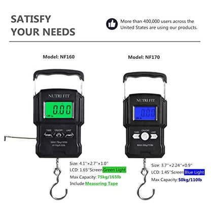 NUTRI FIT Luggage Scale Digital Suitcase Weighing Fish Portable for Travel - color: Jet Black