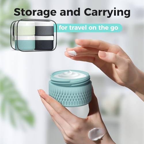 Travel Containers for Toiletries, 2oz Silicone Cream Jars BPA Free - color: Black, size: 60ML (2oz)