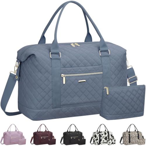 Tenot Quilted Duffle Bag for Women Travel Tote Bag with Luggage Sleeve - color: Blue, size: Large