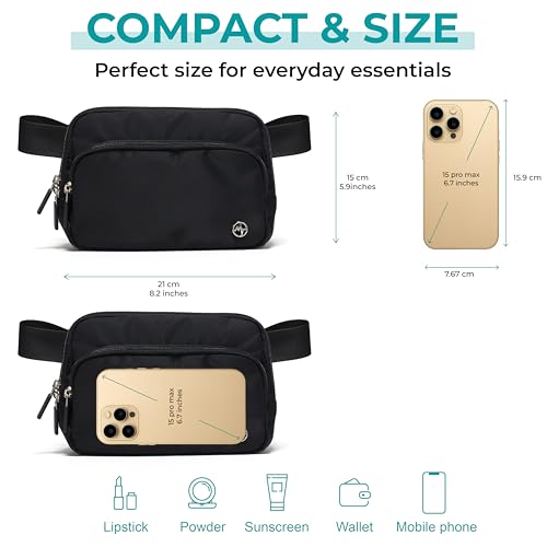 Pander Nylon Crossbody Belt Bag with Excess Strap Keepers, 6-Pocket Adjustable Sling Fanny Pack for Travel and Everyday Carry, Black - color: Black