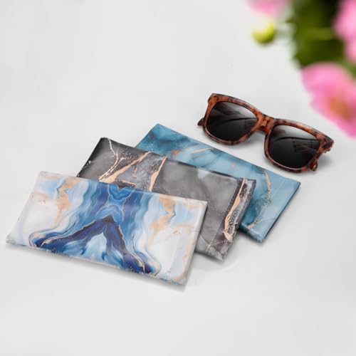 TRIUMPH VISION Eyeglass Case Glasses Case Soft Sunglass Pouch Sleeve 3 Pack - color: Pu Leather Marble Black Grey Blue White