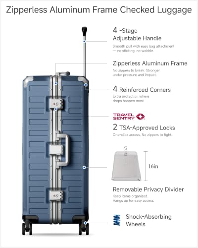 LUGGEX 2PC Front Open Zipperless Luggage Set, Aluminum Frame, Ocean Blue - color: Ocean Blue, size: 2 Piece Set（21 Pro/28）