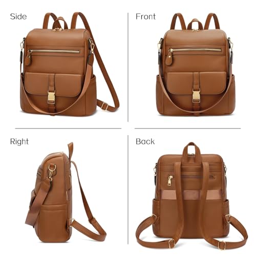 KKXIU Backpack Purse for Women, Multi-pocket Backpack for Travel, Work - color: Brown