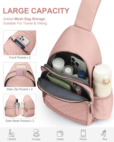 Capolo Crossbody Bags for Women Waterproof Sling Shoulder Bag Fanny Pack - color: Pink, size: Large