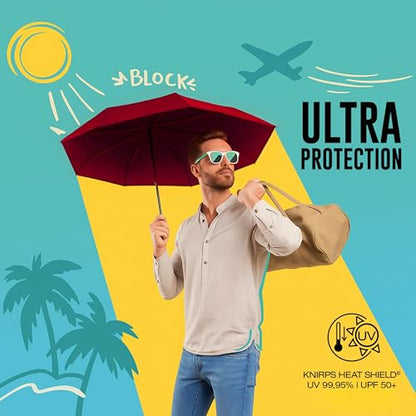 Knirps U.200 Ultra Light Duomatic Automatic Open Rain Umbrella - Compact Windproof Travel Umbrella for Adults - 97cm Diameter Retractable With Carrying Case - color: Cider Heatshield