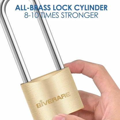 2 Pack Keyed Locks with Keys, Extra Long 2-11/16" Shackle Solid Brass Copper Padlock, Small Travel Waterproof Lock with 38MM Wide Body for Warehouse, Tool Box, Hasp, Gym, Locker, Sheds-Golden - size: 2 Pack 38mm Long