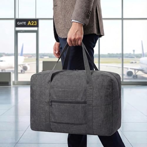 Lightweight Foldable Travel Duffel Bag – Compact Carry-On Luggage for Overnight Trips, Unisex Weekender Bag (Dark grey) - color: Dark grey