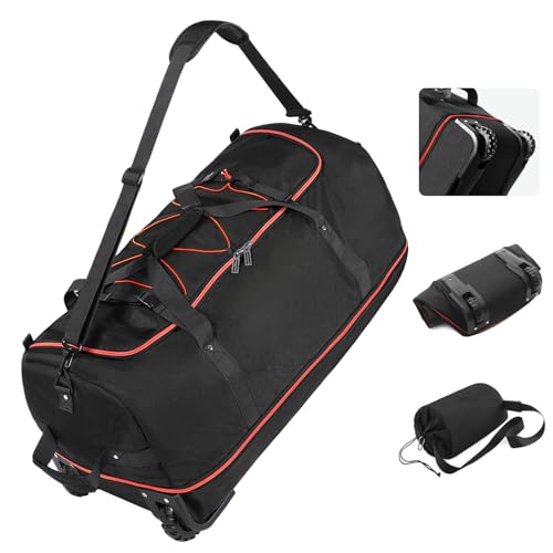 Vomgomfom Wheeled Collapsible Duffel Bag 110L-140L Expandable,Black-red - color: Black-red