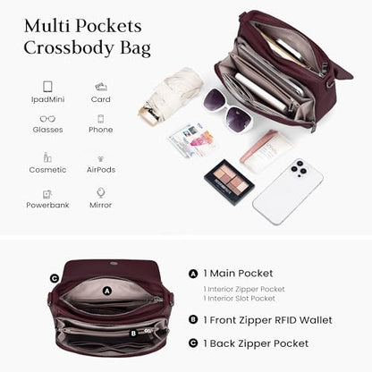 befen Genuine Leather Medium Crossbody Bags for Women Saddle Bag Purse - color: Burgundy Red
