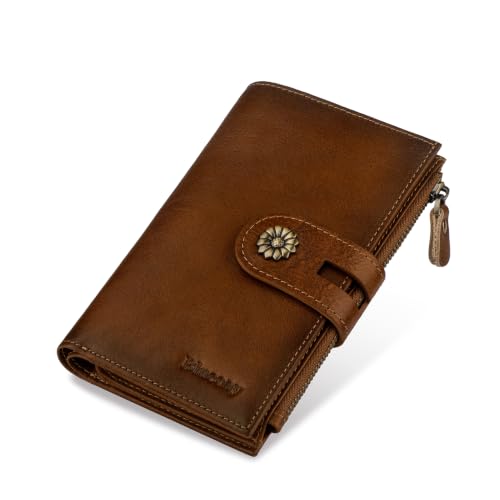 Full Real Leather Trifold Wallet for Women With RFID Blocking - color: a1-brown