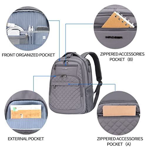 KROSER Travel Laptop Backpack 17 Inch Large Computer Backpack Dark grey - color: Quilted Dark Grey