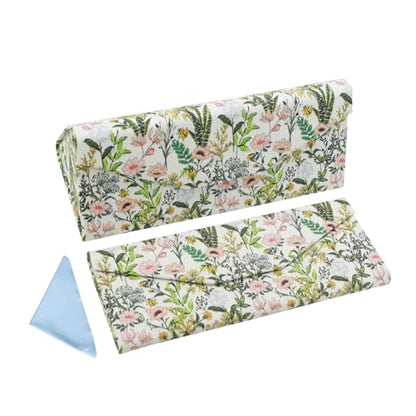 Foldable Glasses Case, Magnetic PU Leahter Sunglasses Case, Cute Hard Shell Folding Eyeglass Cases for Women Kids - color: White Flowering Shrubs