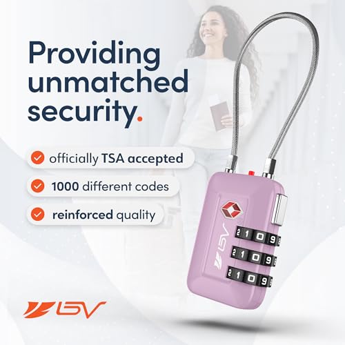 BV Luggage Locks TSA Accepted, Travel Sentry Approved 3-Digit Combination Suitcase Locks with Open Alert & Flexible Cable for Travel, Backpacks, Lockers, Cases, Purple, 2 Pack - color: Purple 2-Pack