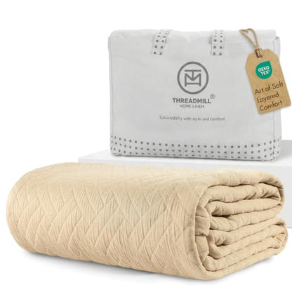 Threadmill Cotton King Coverlet Blanket, Criss Cross Jacquard, Beige - color: Classic Beige, size: King / Cal King