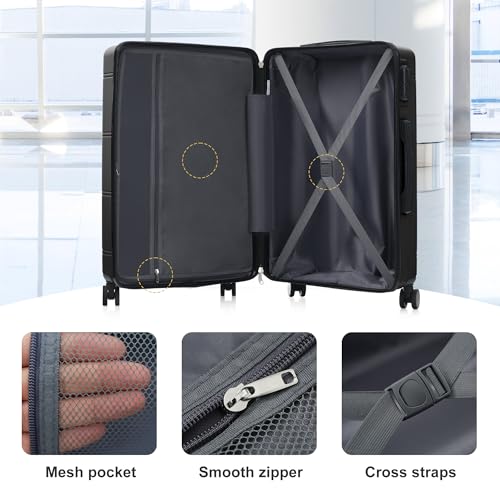 Merax Hardshell Luggage Set,6 Piece Travel Suitcase Set,Black - color: Black, size: 6 Piece(14/20/24/28/DB/TB)