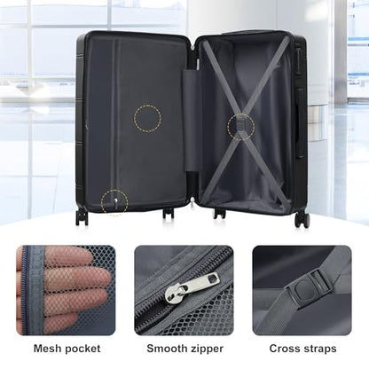 Merax 6 Piece Luggage Set,Hardshell Travel Suitcase Set,Black - color: Black, size: 6 Piece(20/24/28/DB/TB)