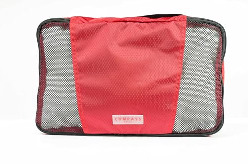 Medium Packing Cubes for Travel - 4 Piece Luggage Organizer Cubes for Carry On Luggage Backpack and Carry On Suitcase with Unique Number and Color Coded System - Dual Zippers, Top Handle, Red and Grey