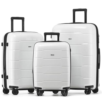 3-Piece Luggage Set Expandable Hardside Polypropylene Suitcase Set with TSA Locks & 8 Silent Spinner Wheels Lightweight Nested Suitcases Travel Set American Airline-Approved Carry-On - White - color: White, size: 3-Piece Set