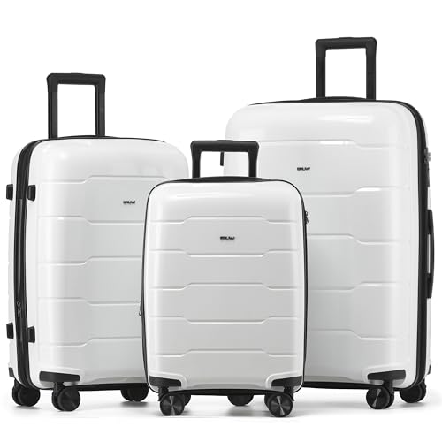 3-Piece Luggage Set Expandable Hardside Polypropylene Suitcase Set with TSA Locks & 8 Silent Spinner Wheels Lightweight Nested Suitcases Travel Set American Airline-Approved Carry-On - White - color: White, size: 3-Piece Set