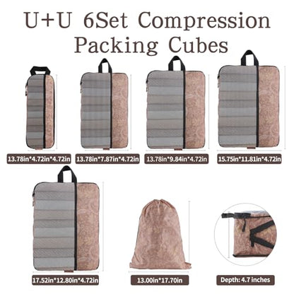 U+U 6 Set Compression Packing Cubes, Travel Organizers (Paisley Pattern) - color: Paisley Pattern, size: 6 Set